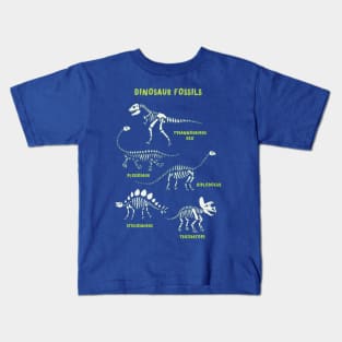 Dinosaur Fossils - placement - Lime on blue Kids T-Shirt